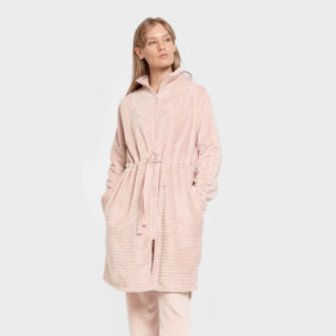 Bata terciopelo Raya Cremallera Rosa Palo