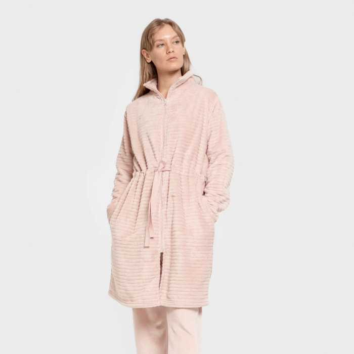 Bata terciopelo Raya Cremallera Rosa Palo