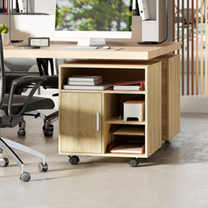 Support d'imprimante organiseur bureau caisson porte 3 niches grand plateau naturel