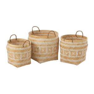 J-Line panier Motifs Anses - bambou - naturel/blanc - 3 pièces