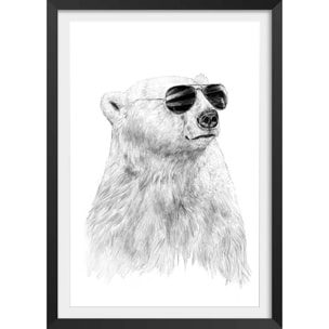 Affiche enfant ours polaire et lunette  Affiche + cadre en bois - Noir