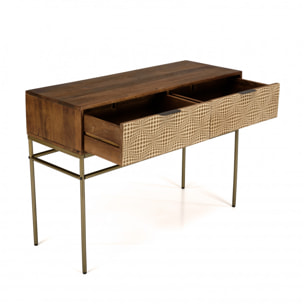 ALIX - Console en bois de manguier 2 tiroirs motifs ethniques