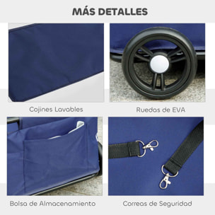 Carrito para Perros Plegable Cochecito para Mascotas Carrito para Perros Miniatura con Barra de Empuje Ajustable Diseño Abierto Cojín Bolsa de Almacenamiento y Ruedas 53x45x28 cm Azul Oscuro