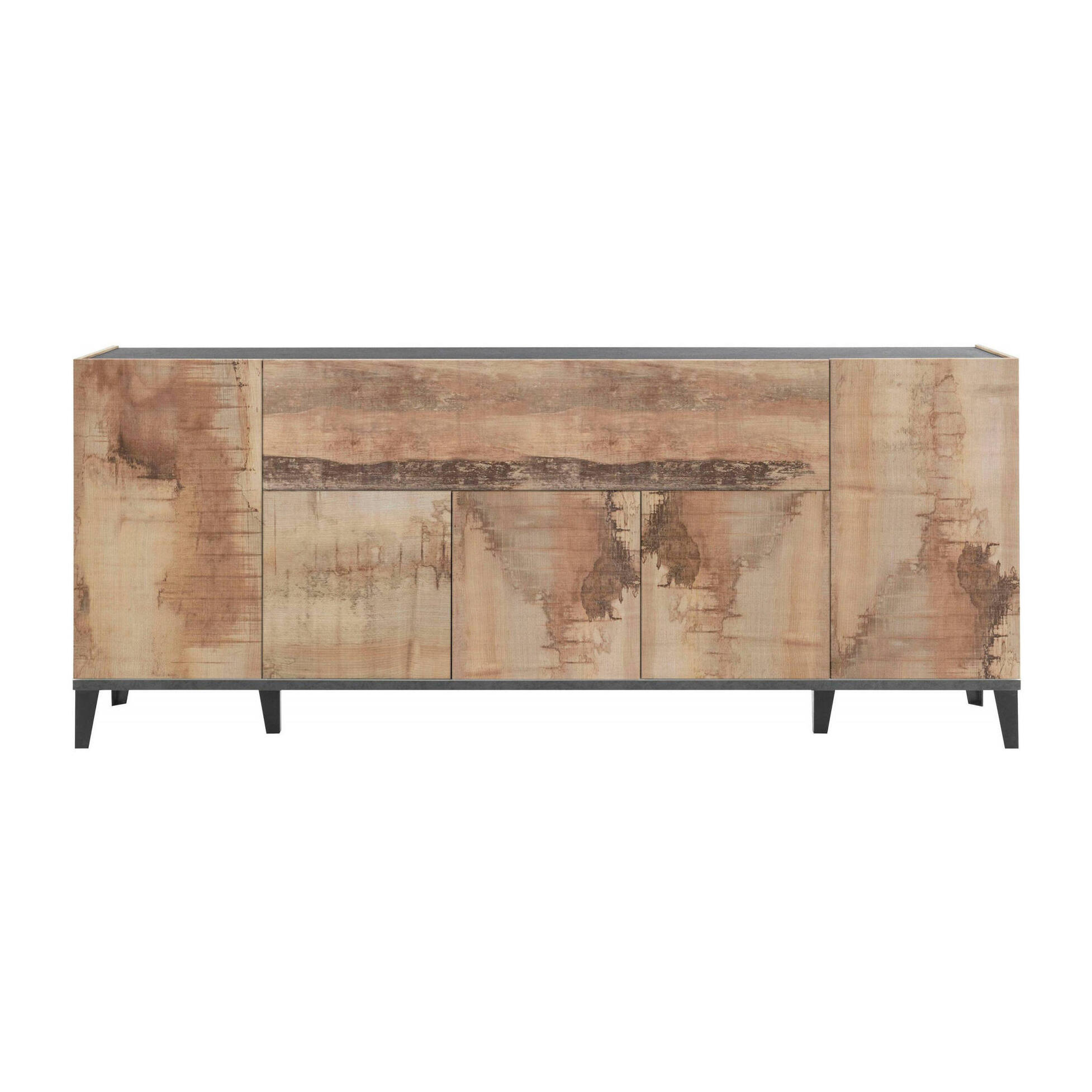 Credenza moderna a 6 ante, Made in Italy, Madia da cucina rialzata, Buffet di design da soggiorno, Cm 200x40h82, Ardesia e Acero