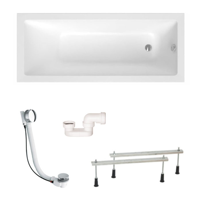 Aurum 160x70 cm baignoire rectangulaire en acrylique, gauche et droite, avec pieds + vidage + siphon, blanc (SATVAUR16070-SET)