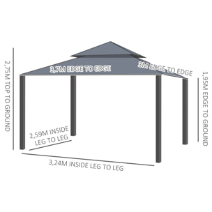 Cenador de Jardín 370x300x275 cm Gazebo de Exterior con 4 Paredes Laterales 4 Mosquiteras Doble Techo Impermeable y Anti-UV para Terraza Patio Playa Beige