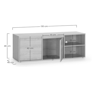 Mueble TV Tori 2 Puertas 2 Huecos, Color Roble, 130 cm