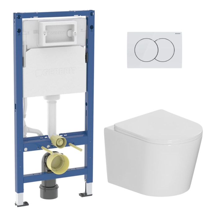 Duofix pack WC bâti-support 112 cm + WC suspendu sans bride Ceramia avec abattant SoftClose + plaque (GEBCE14WT01FR-VP)