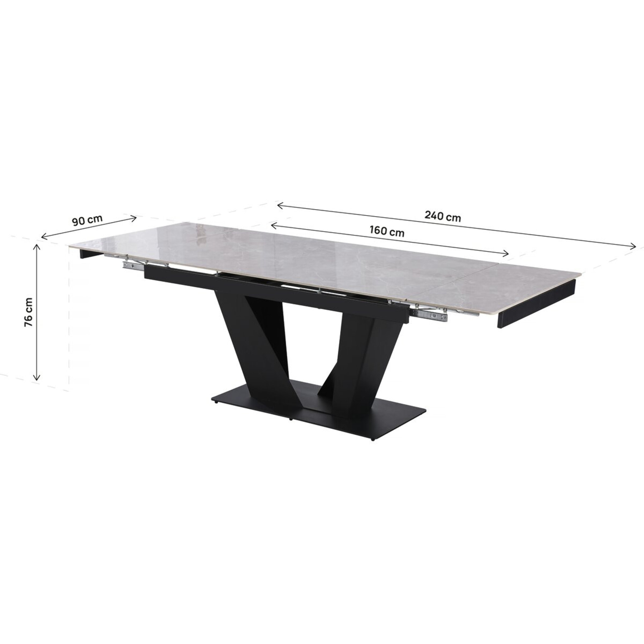 Table à manger extensible en céramique - 160/240 cm - 6 à 10 personnes "Nova" - Gris marbré