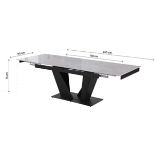 Table à manger extensible en céramique - 160/240 cm - 6 à 10 personnes "Nova" - Gris marbré