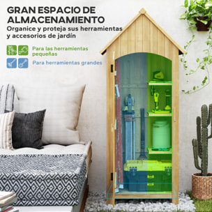 Caseta Jardín Exterior de Madera 77,5x54,2x179,5 cm 0,3 m² Cobertizo Jardín Exterior Armario para Almacenaje de Herramientas con 3 Estantes y 2 Puertas con Cerrojo para Patio Terraza Natural