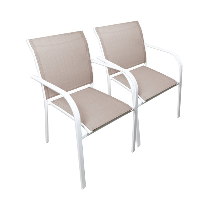 Lot de 2 fauteuils de jardin MILENA en aluminium et textilene blanc. 62 x 55 x 84 cm