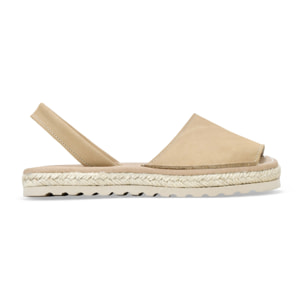 Abarcas planas beige en piel con esparto
