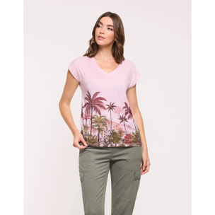 Camiseta Paisaje Palmeras Rosa - Mausi