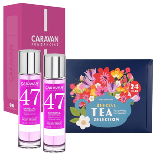 Caravan set de 2 fragancias de mujer nº47+ caja regalo caravan + selección especial de té con 24 bolsitas
