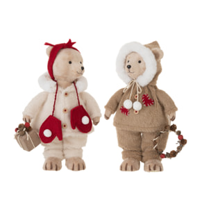 J-Line figurine Ours Garçon/Fille - textile - beige/rouge - medium - 2 pièces