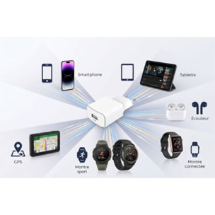 Chargeur ESSENTIELB 12W USB-A Blanc compatible iPhone 17 16 15 Pro Max et Samsung Galaxy