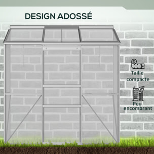 Serre adossée de jardin - 2 lucarnes, 2 portes coulissantes - 190 x 70 x 200 cm - alu polycarbonate transparent