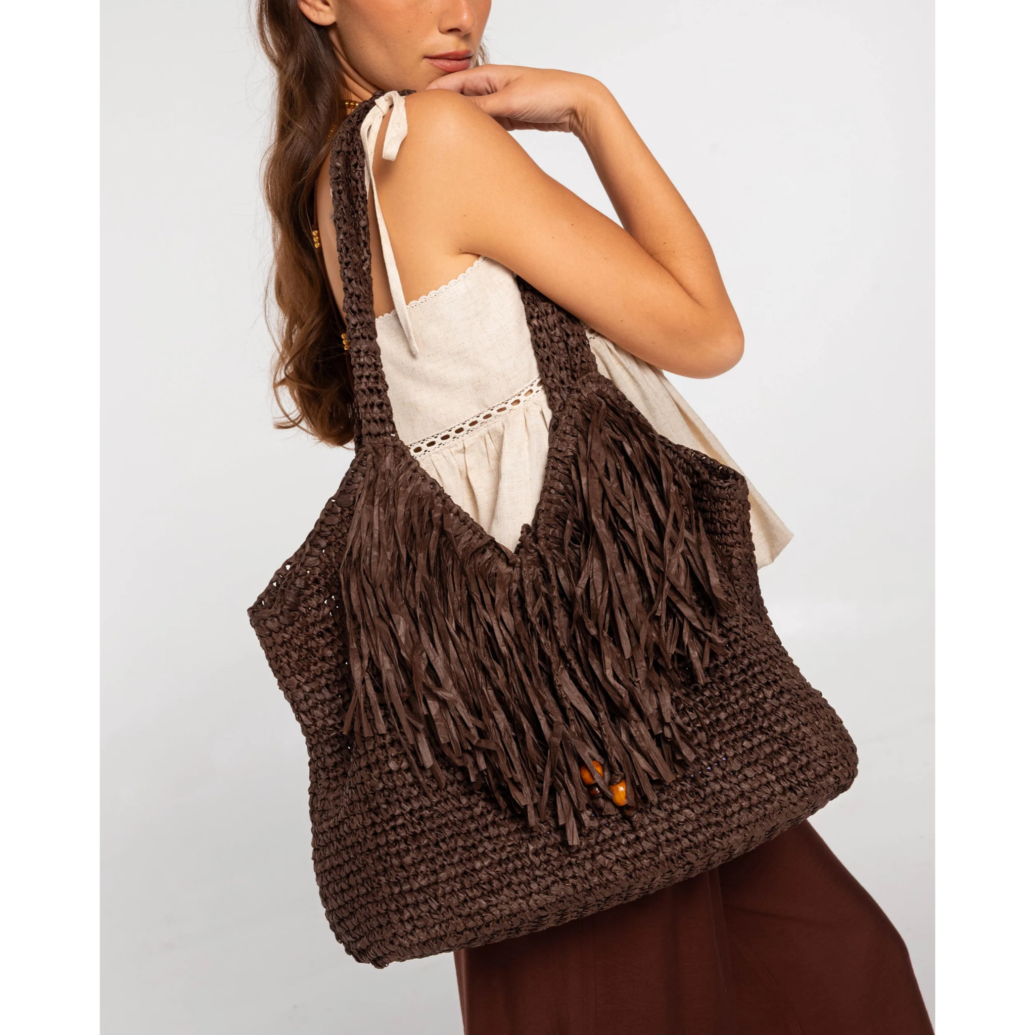 Bolso shopper de rafia de mujer