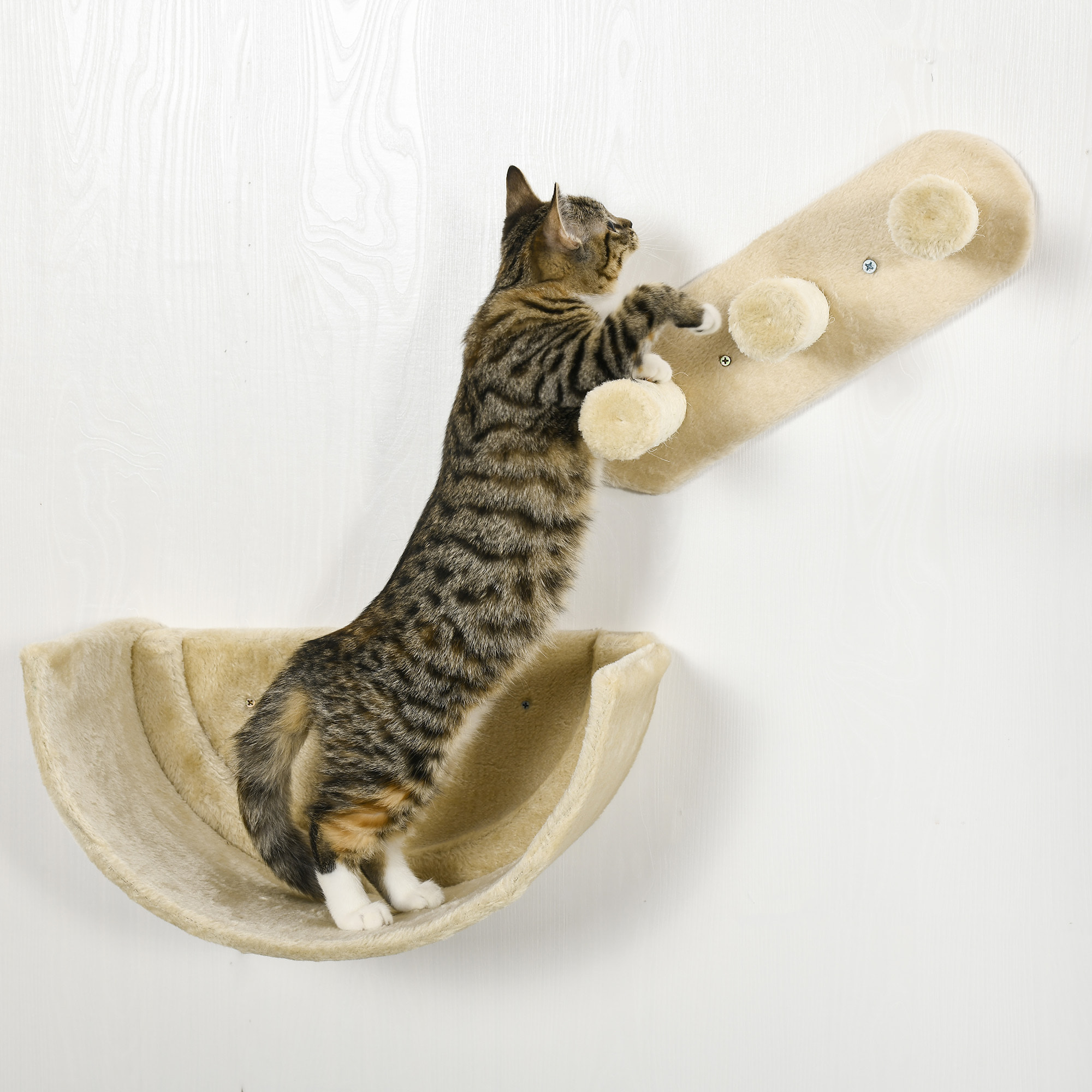 Estante de Escalada para Gatos de Pared Juego de Estantes para Gatos 4 Piezas con Hamaca Nido Rascador Plataformas para Saltar y Poste de Sisal Beige