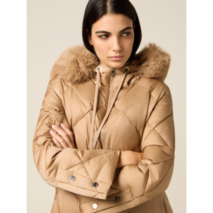 Oltre - Plumífero midi acolchado con pluma auténtica - Beige