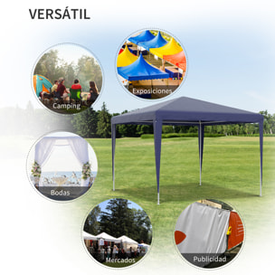 Carpa Desmontable 3x3 m Cenador Pabellón de Jardín con 4 Orificios de Drenaje y Marco de Metal Gazebo para Terraza Patio Exterior Camping Azul