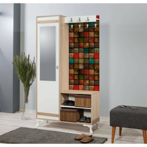 Mobile da ingresso Sugilite, Entratina appendiabiti, Composizione per atrio, Consolle portaoggetti multifunzione, 100x36h190 cm, Quercia e Multicolore