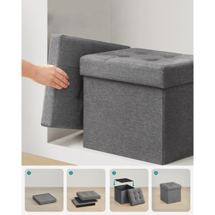 Pouf contenitore pieghevole grigio scuro effetto lino