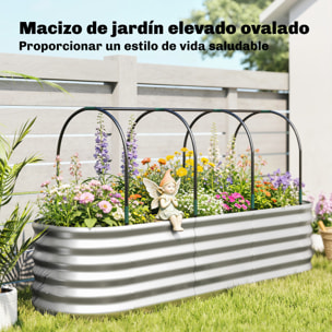 Jardinera Exterior Grande con Cubierta de Invernadero y Malla, Huerto Urbano de Acero Galvanizado con Fondo Abierto, Resistente a la Intemperie, para Patio, Terraza, 200x60x103 cm, Plateado