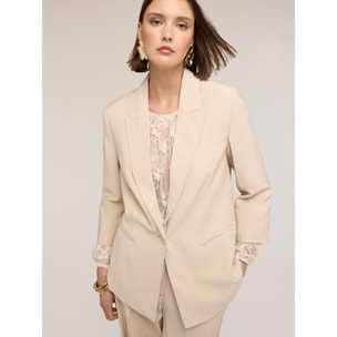 Motivi - Blazer monopetto in tencel con pizzo - Beige