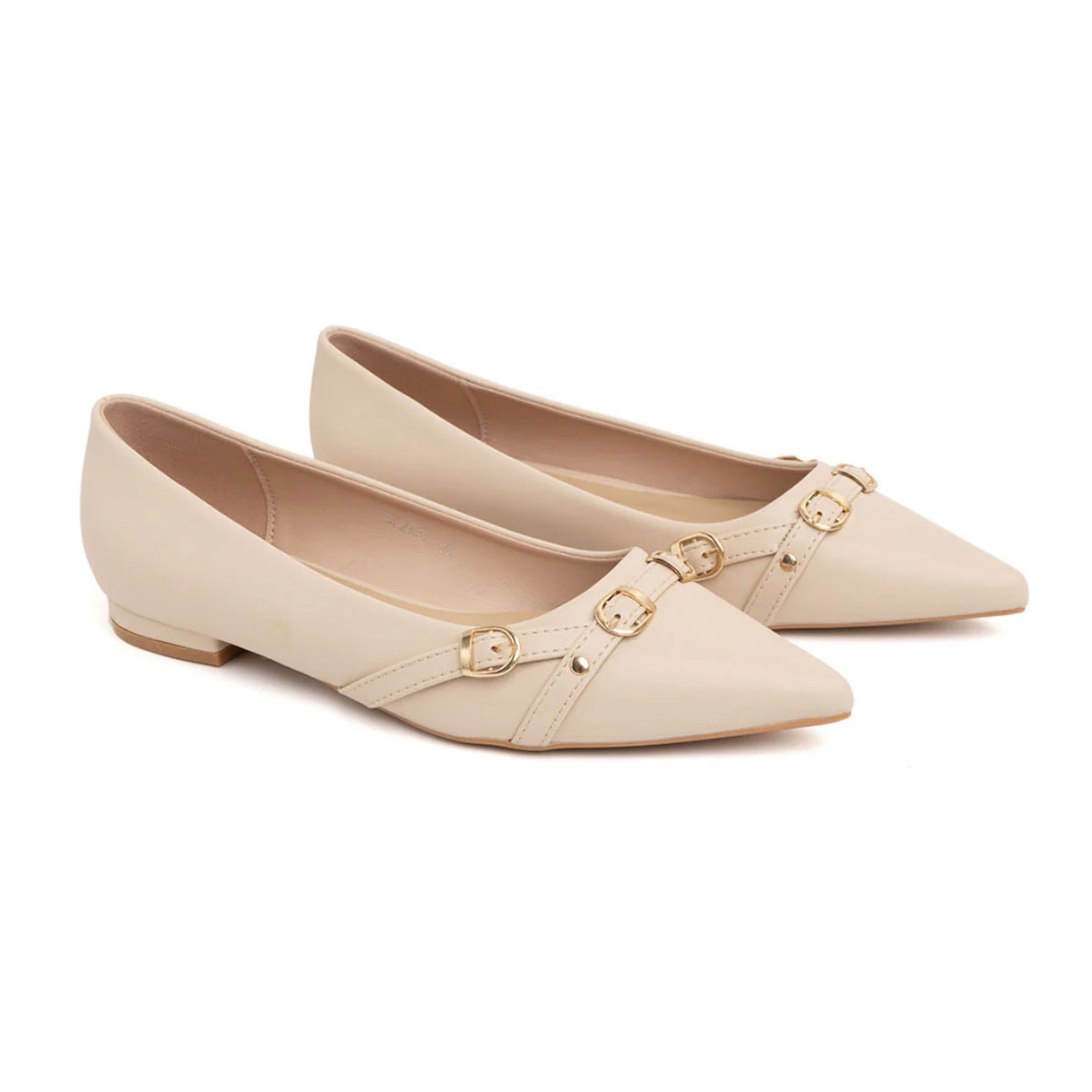 Ballerina bassa a punta con fibbie - BEIGE