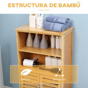 Armario Auxiliar de Baño de Bambú Mueble de Baño Estrecho con 2 Puertas 2 Estantes Abiertos y Patas Elevadas 50x29x92 cm Natural