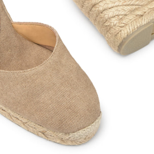 Alpargatas de cuña de mujer Carina en algodón orgánico acabado lavado, cierre mediante lazada