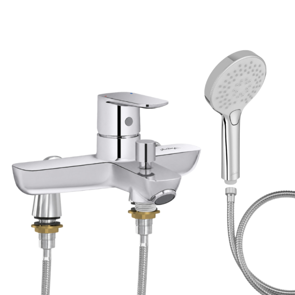 Mitigeur baignoire July+ + pommeau de douche Metro + flexible de douche métal + colonnettes Idro'Flex