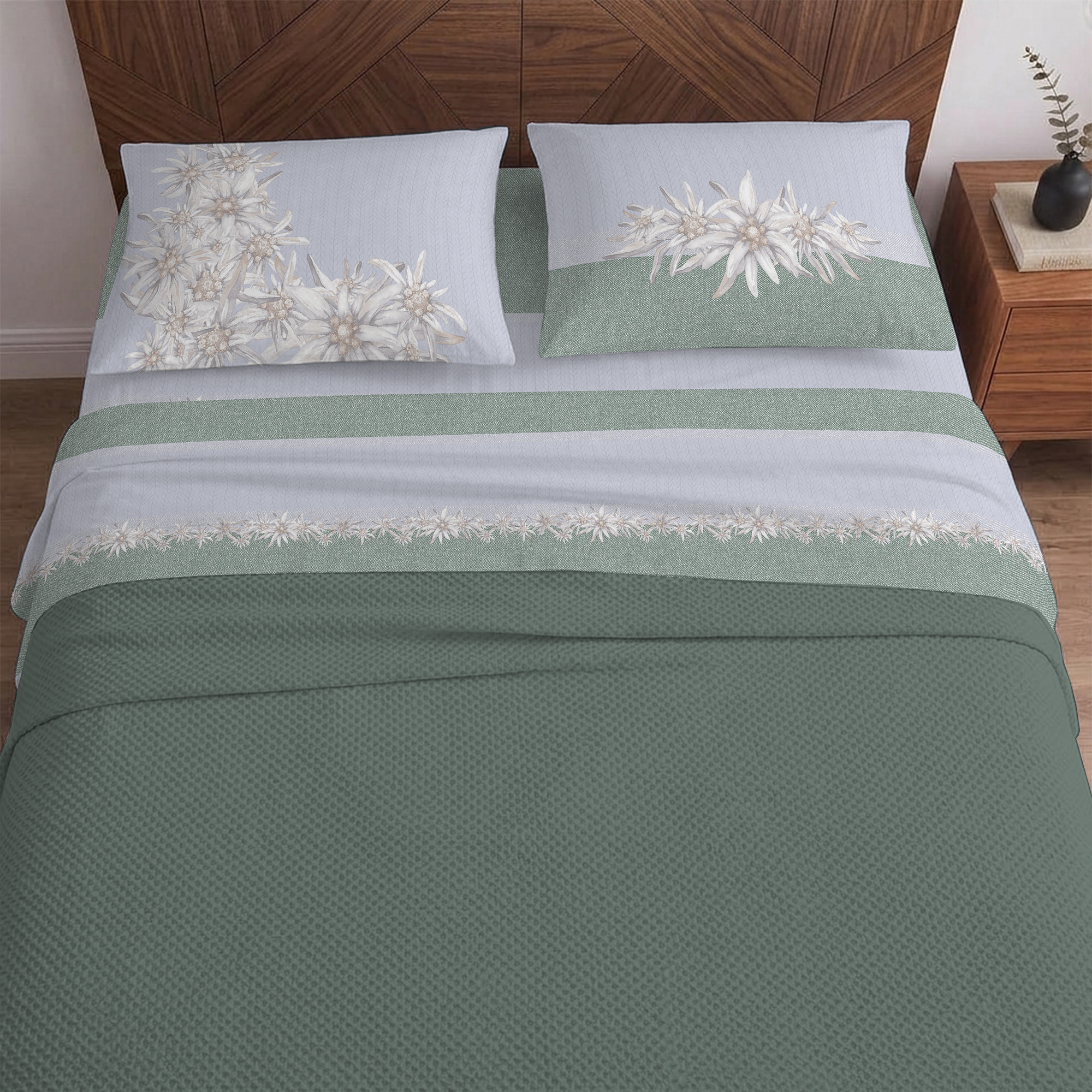 Completo letto stella alpina verde 100% cotone