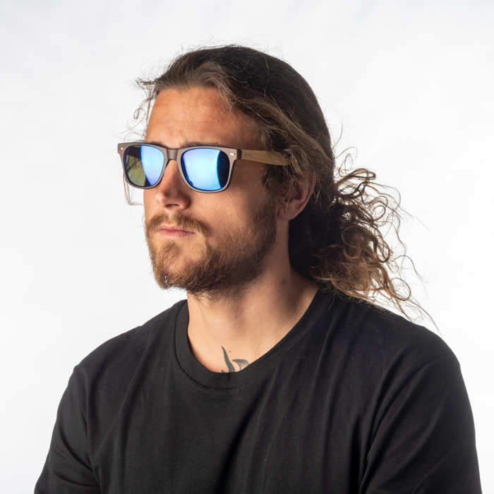 Gafas de sol PALO ALTO NOB HILL - Madera marrón oscuro / Revo azul