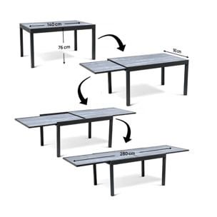 Table extensible et chaises de jardin en aluminium "Lagos" - 140/280 x 90 x 76 cm - 8 places - Gris clair