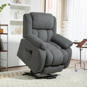 Fauteuil releveur massant chauffant grand confort - inclinable, repose-pieds rétractable - tissu toucher flanelle gris