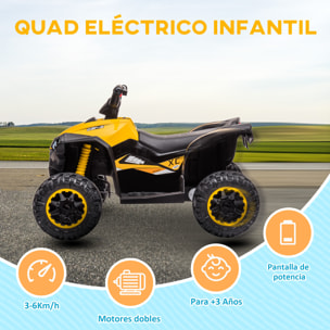 Quad Eléctrico para Niños de 3-5 Años Vehículo Eléctrico a Batería 12V con 2 Motores Faros Bocina Música Velocidad Ajustable Avance y Retroceso 83x53x55,5 cm Amarillo