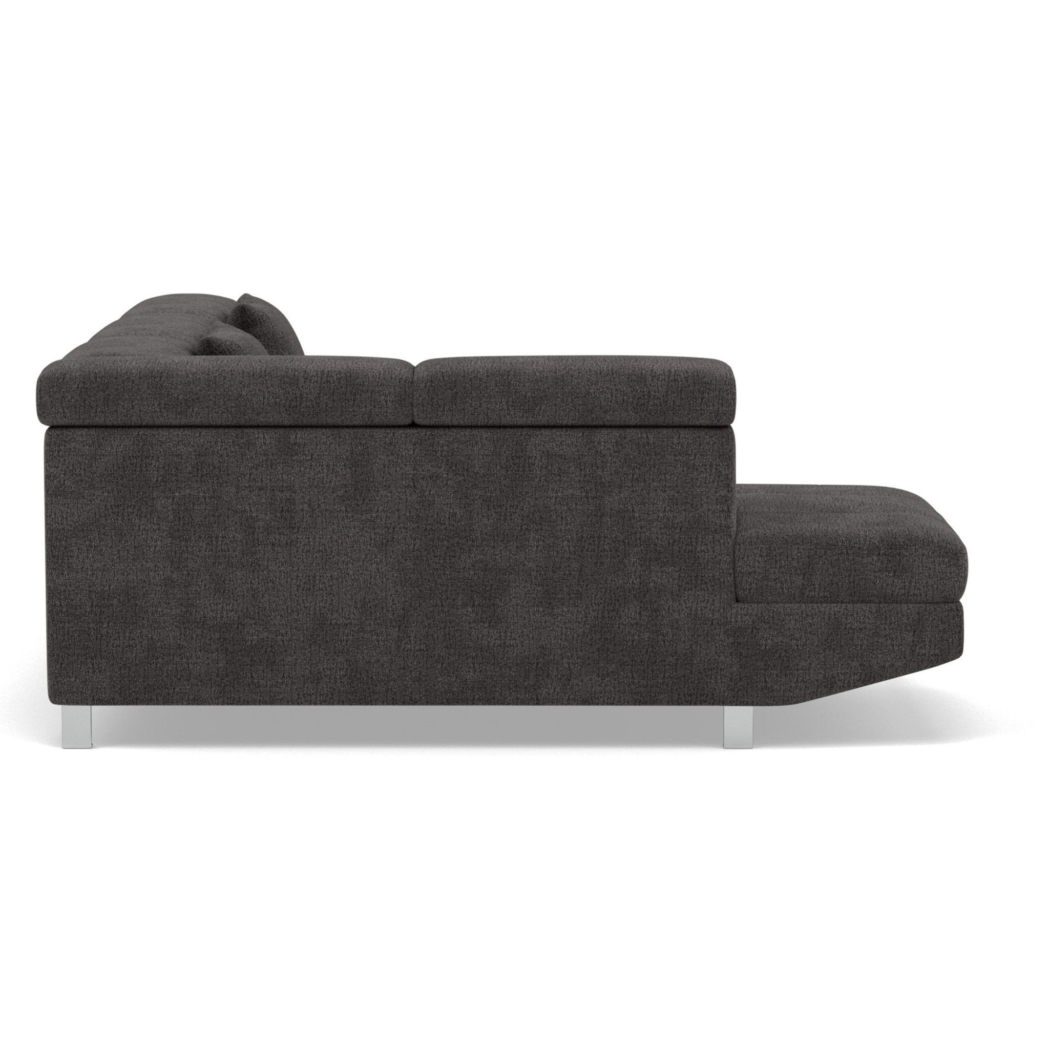 Margaux - Canapé d'angle gauche 5 places convertible avec coffre et têtières réglables en velours texturé - Gris
