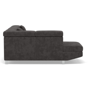 Margaux - Canapé d'angle gauche 5 places convertible avec coffre et têtières réglables en velours texturé - Gris