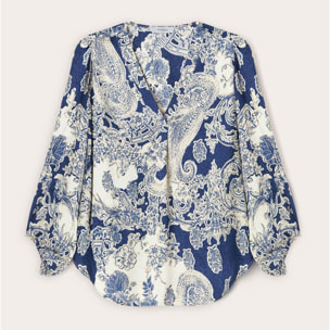 Motivi - Blusa jacquard scollo a v - Blu