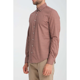 camicia uomo 1 bottone button down slim Popeline Stretch Stampato Blu/Arancio