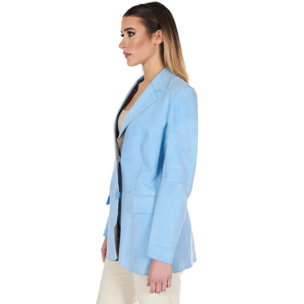 Giacca blazer in pelle scamosciata colore celeste