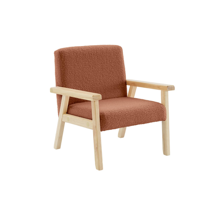 Fauteuil enfant en bois et tissu bouclette terracotta. ISAK L 47 x P 43.5 x H 50cm