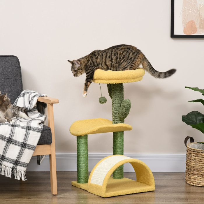 Árbol Rascador para Gatos con Cama Poste de Sisal Rascadora Curva 40x35x72 cm