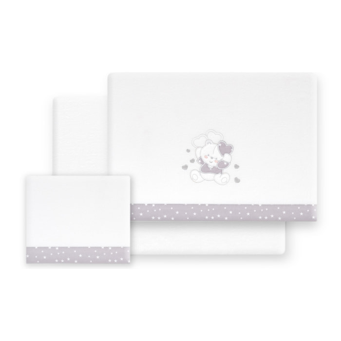 Triptico Coche Coralina D. Algodon Oso Corazones Bco/Gris