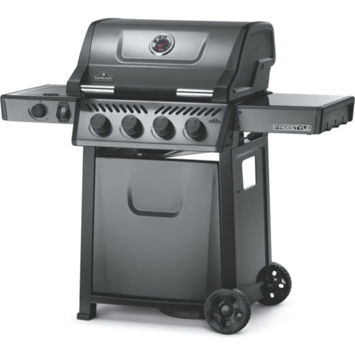 Barbecue gaz NAPOLEON Freestyle noir 4 bruleurs + 1 rechaud plat sur chariot,  60x45 cm