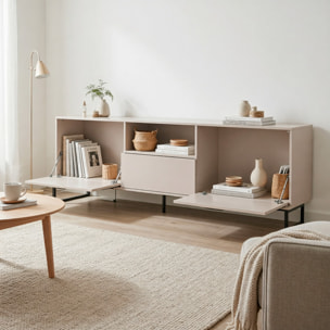 Mobile Porta TV Con 2 Ante A Ribalta 1 Cassetto E Vano a Giorno Design Moderno Piedini Slanciati Stile Nordico Industriale 179 x 60 x 40 Cm Cashmere