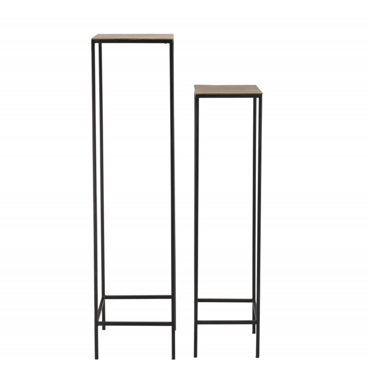 JONAS - Set de 2 tables gigognes carrées aluminium doré et noir pieds méta